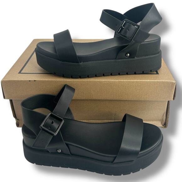 NEW Mia Kayci Sandals Size 6.5 Black Ankle Strap Platform Chunky Shoes NWT - Picture 1 of 9